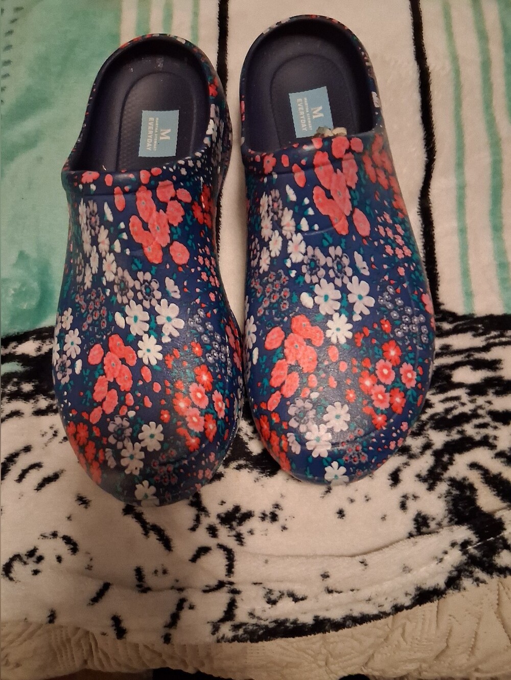 Martha Stewart Women's  Floral Garden Clog - Navy with Pink & White Flowers